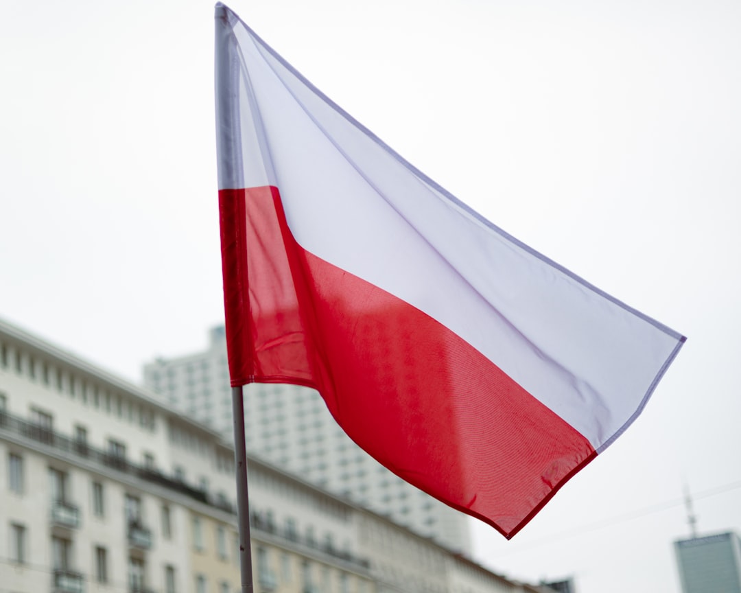 The polish flag waves in the breeze